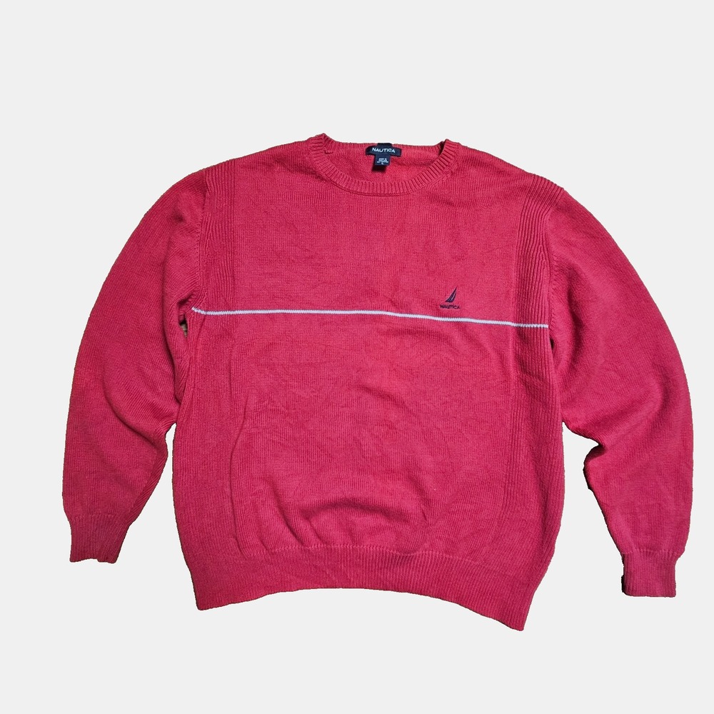 Vintage Nautica Mens Knit Pullover Sweater L Cotton Nautical Prep 90s Y2K‎
